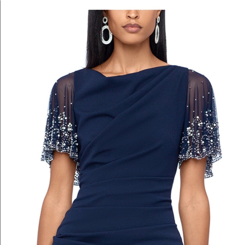 Betsy and Adam Navy Mesh Sleeve dress 6